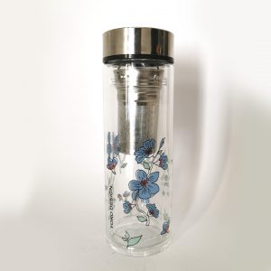 Botella tisanera termo cristal flores azul