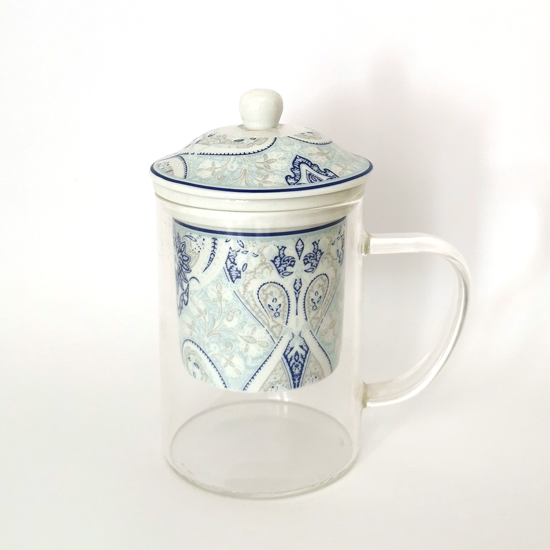 Taza de cristal para té con filtro y tapa – Tisanera – Entre Tés y